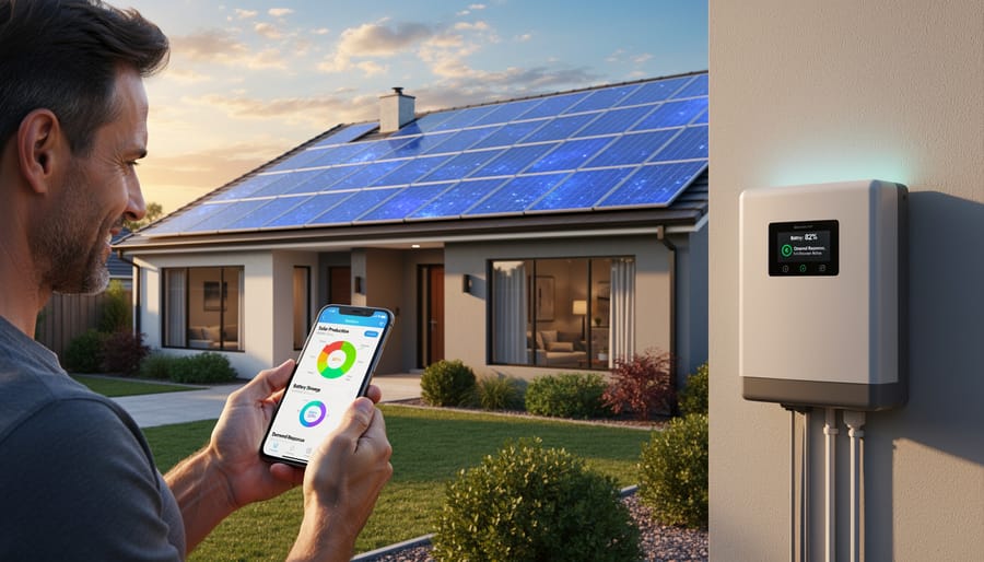 Home battery storage system installed alongside solar inverter on residential garage wall