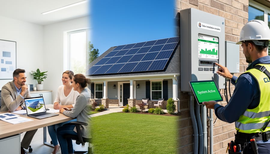 Completed residential solar panel installation on Illinois home roof under blue sky