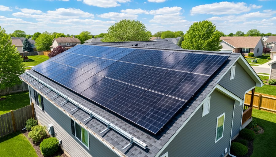 Modern bifacial solar panels installed on residential rooftop in Illinois neighborhood