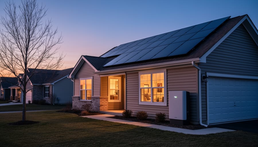 Family using electricity in well-lit home during evening hours