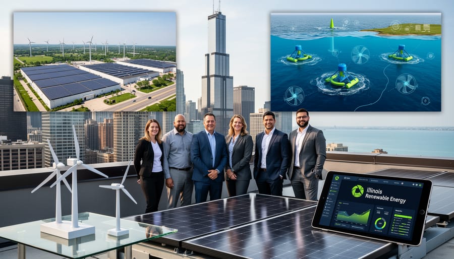 Solar panels installed on Illinois commercial building rooftop