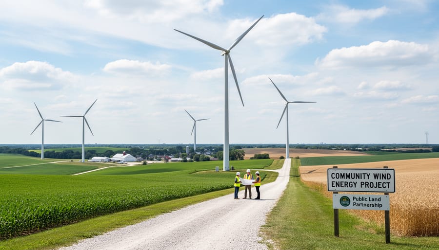 Wind turbines in Illinois agricultural landscape showing renewable energy integration with farming