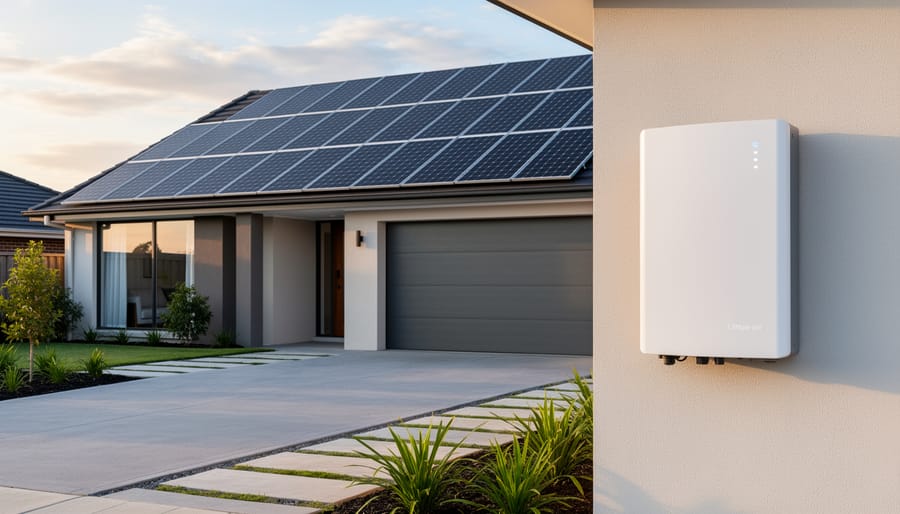 Wall-mounted lithium-ion battery storage system in residential garage