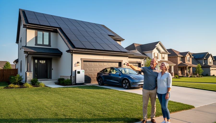 Contemporary Illinois home with modern solar panel installation on roof