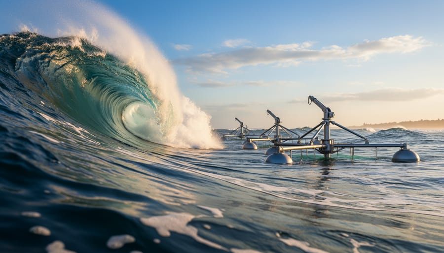 Powerful ocean wave with white foam demonstrating the natural energy potential of marine environments