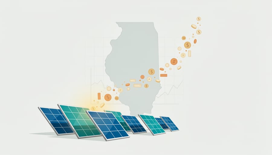 Hands holding cash with solar panels in background representing solar revenue