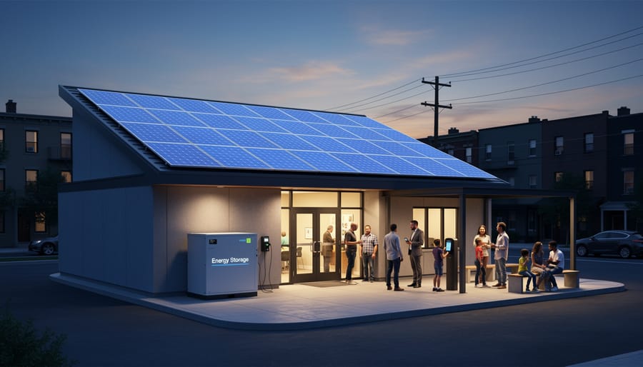 Community center building with rooftop solar panel installation