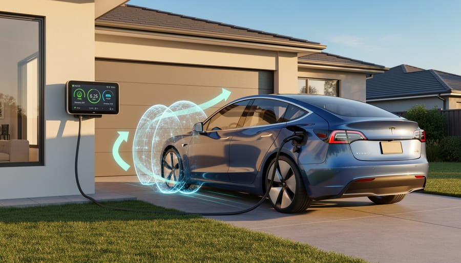 Person plugging bidirectional charging cable into electric vehicle port