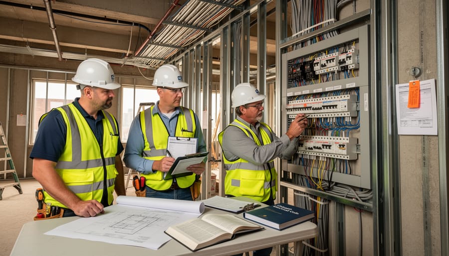 Electrical inspector examining residential electrical panel during Chicago inspection
