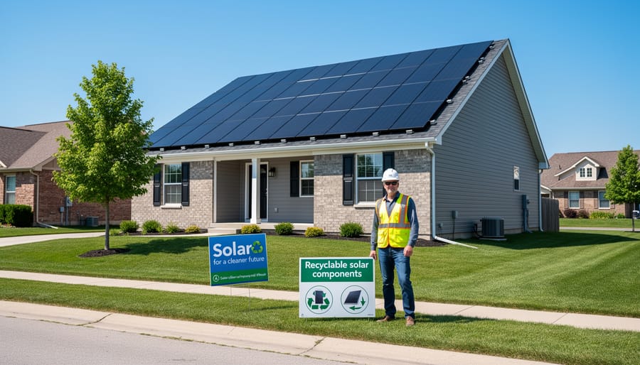 Modern Illinois home with solar panels installed on residential roof