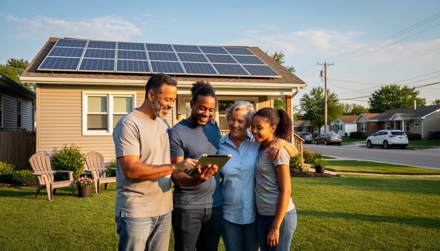 Mother and daughter reviewing reduced electricity bill at home with relief