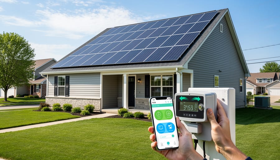 Rooftop solar panels installed on Illinois home with grid connection equipment