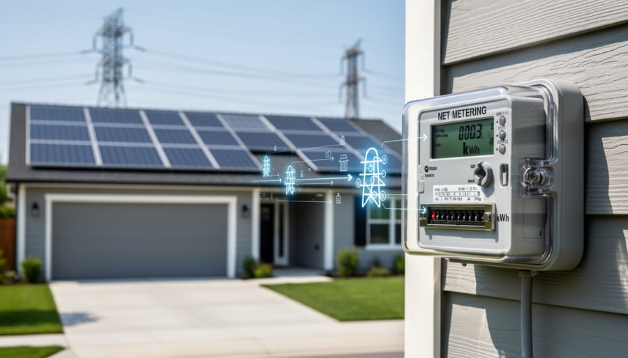 Modern smart electricity meter installed on residential home exterior