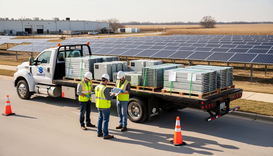 Solar equipment delivery and inspection at residential installation site