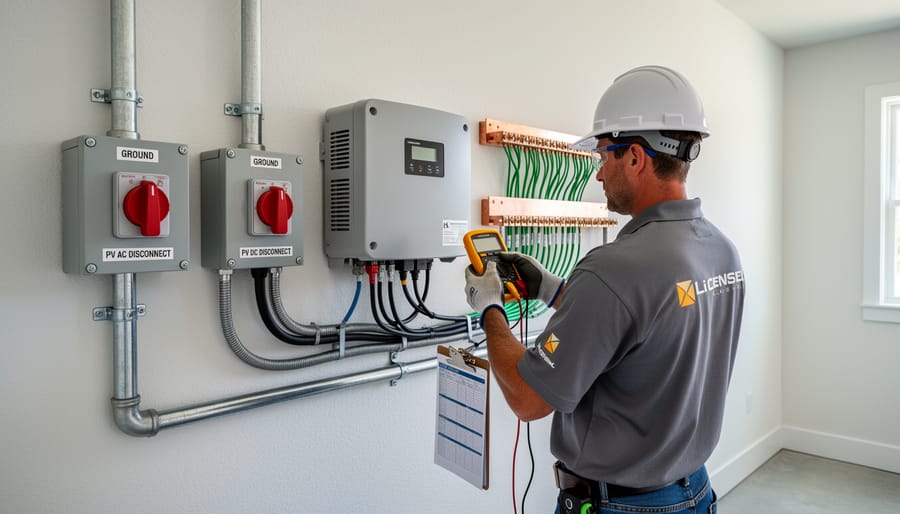 Solar inverter and disconnect equipment properly installed on residential exterior wall