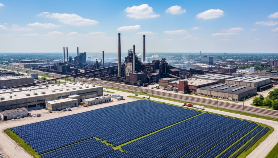 Urban skyline with visible air pollution and haze affecting air quality