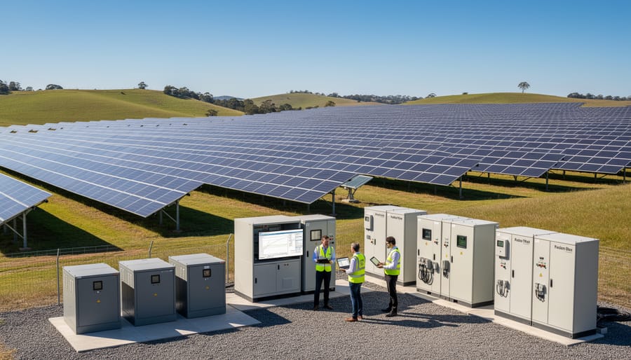 Large-scale commercial solar panel installation on industrial building rooftop