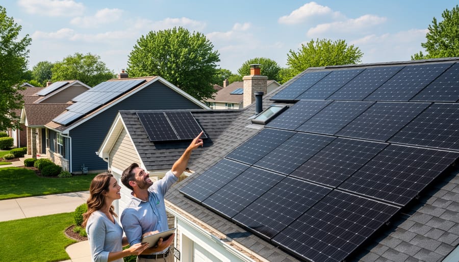 Residential rooftop solar panel installation on Illinois home showing customized panel arrangement