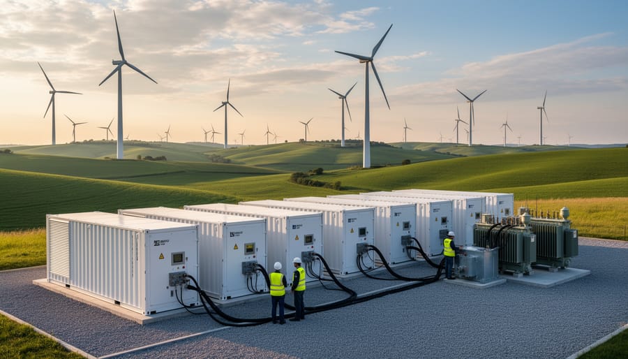 Industrial energy storage battery system with blue cylindrical cells