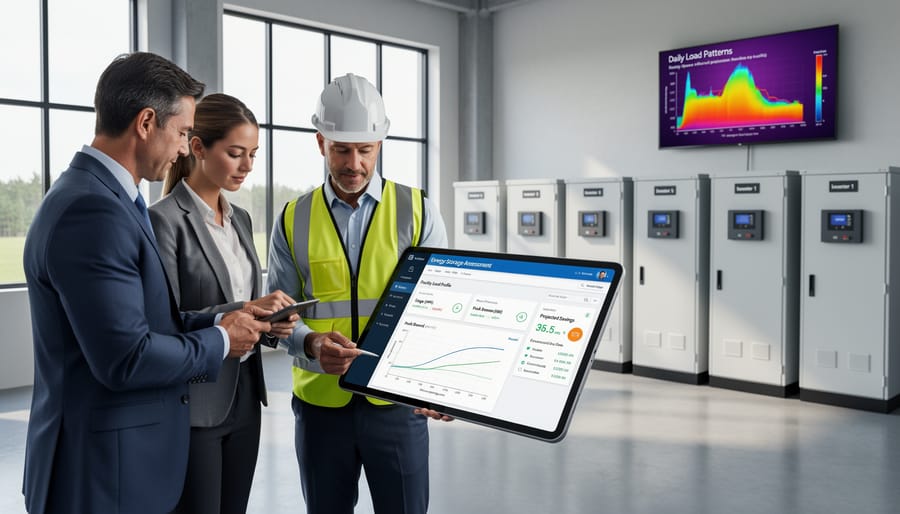 Energy storage contractor conducting facility assessment with Illinois business owner