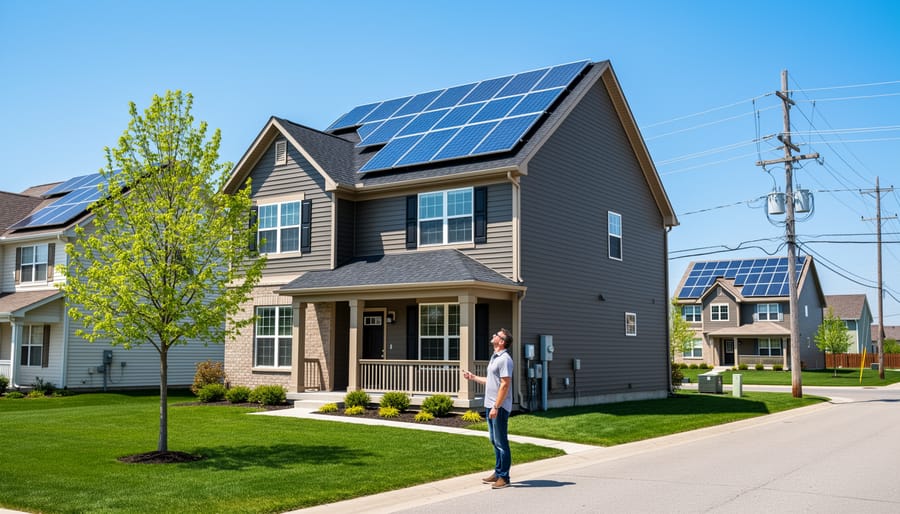 Residential solar panels installed on Illinois suburban home rooftop