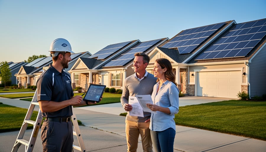 Modern Illinois home with black solar panels installed on residential rooftop