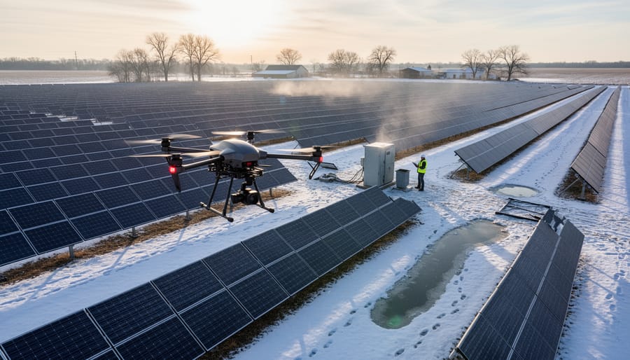 Large solar farm installation in Illinois farmland showing scale of commercial solar operations