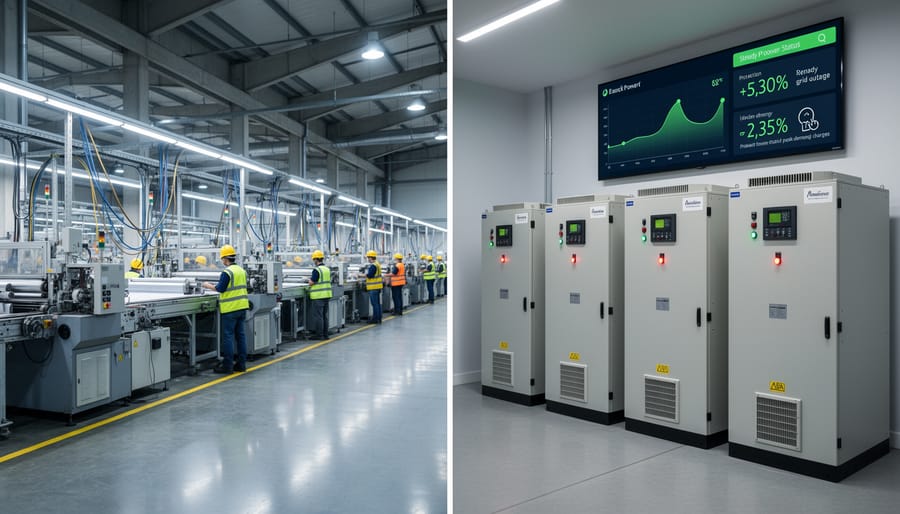 Active manufacturing facility production line showing equipment that requires reliable continuous power