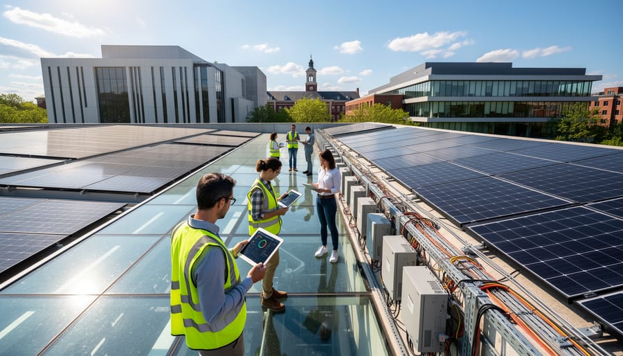 MIT research building with solar panels installed on rooftop