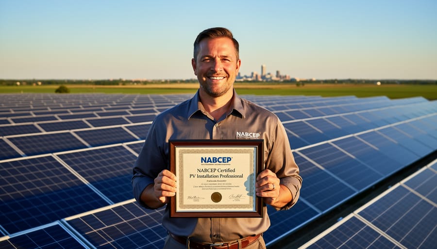 NABCEP certification credentials and professional materials on desk