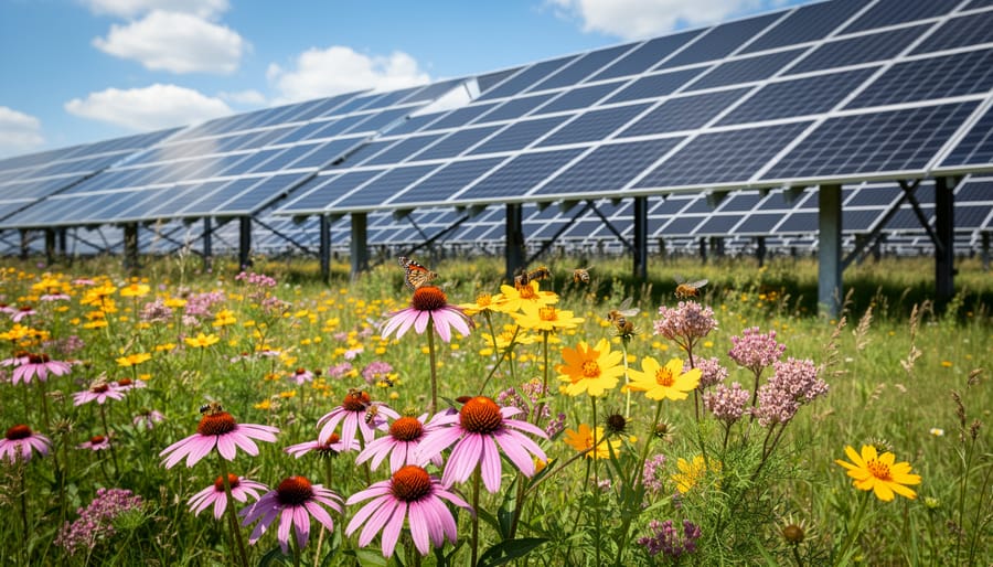 Pollinators visiting native wildflowers growing in an agrivoltaic installation