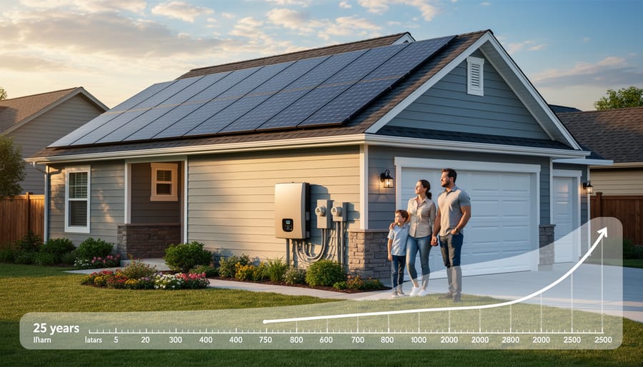 Residential home with full rooftop solar panel array installation