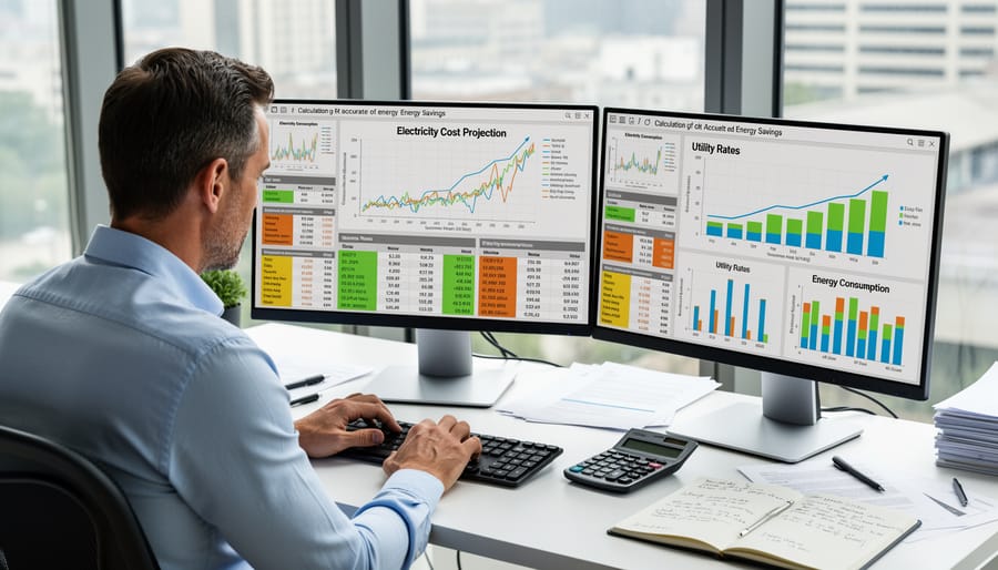 Person reviewing energy bills and financial documents for solar cost analysis