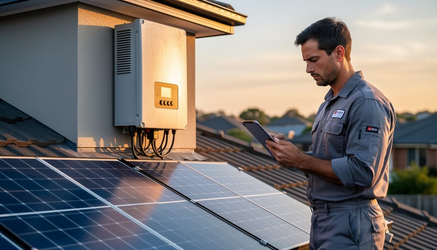 Solar inverter equipment mounted on residential home exterior wall