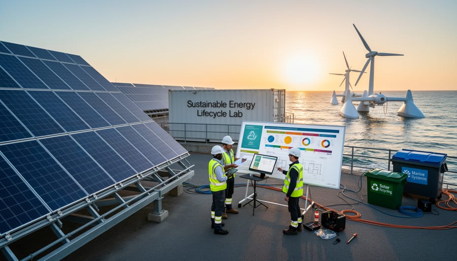 Solar professionals inspecting rooftop solar panel installation