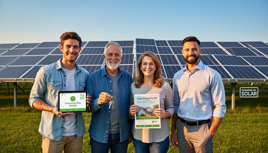 Diverse group of community solar subscribers including renters and homeowners