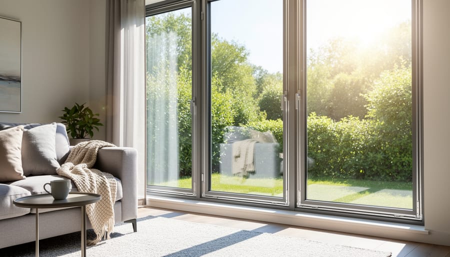 Close-up detail of energy-efficient window frame showing insulated construction