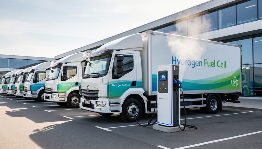 Hydrogen fuel cell powered commercial delivery truck at industrial facility