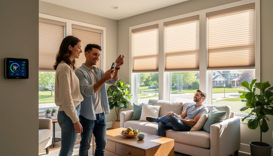 Modern Illinois home exterior showing windows equipped with energy-efficient smart blinds