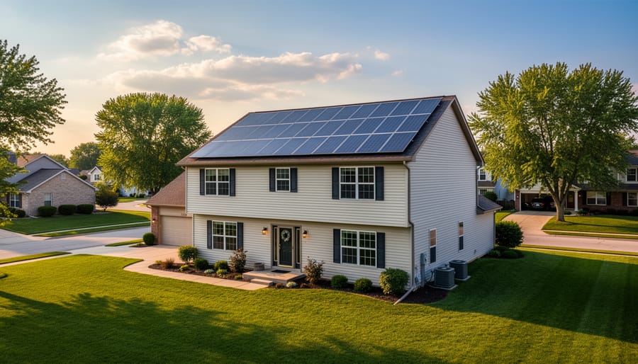 Residential solar panel system installed on Illinois home rooftop