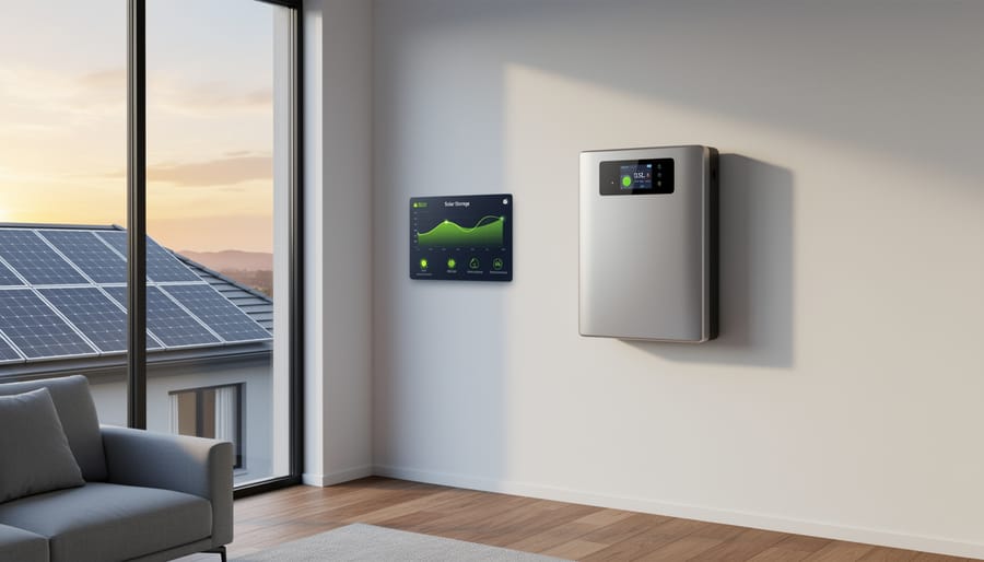 Lithium-ion battery storage system installed on residential garage wall