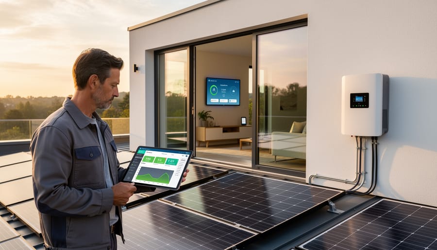 Homeowner using smartphone app to monitor solar system performance