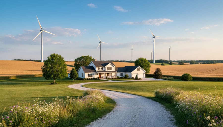 Wind turbine integrated with residential landscaping and mature trees