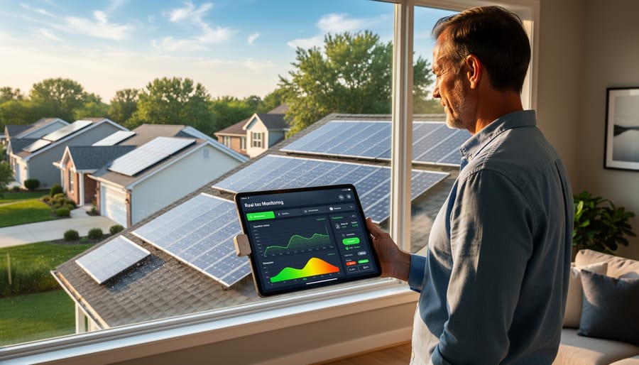 Solar panels with smart monitoring technology on residential rooftop
