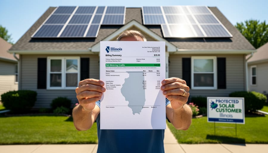 Residential home with solar panels on roof and electric meter visible on exterior wall