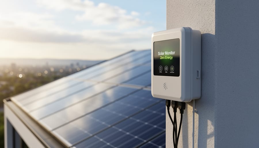Self-powered IoT monitoring sensor mounted on solar panel surface